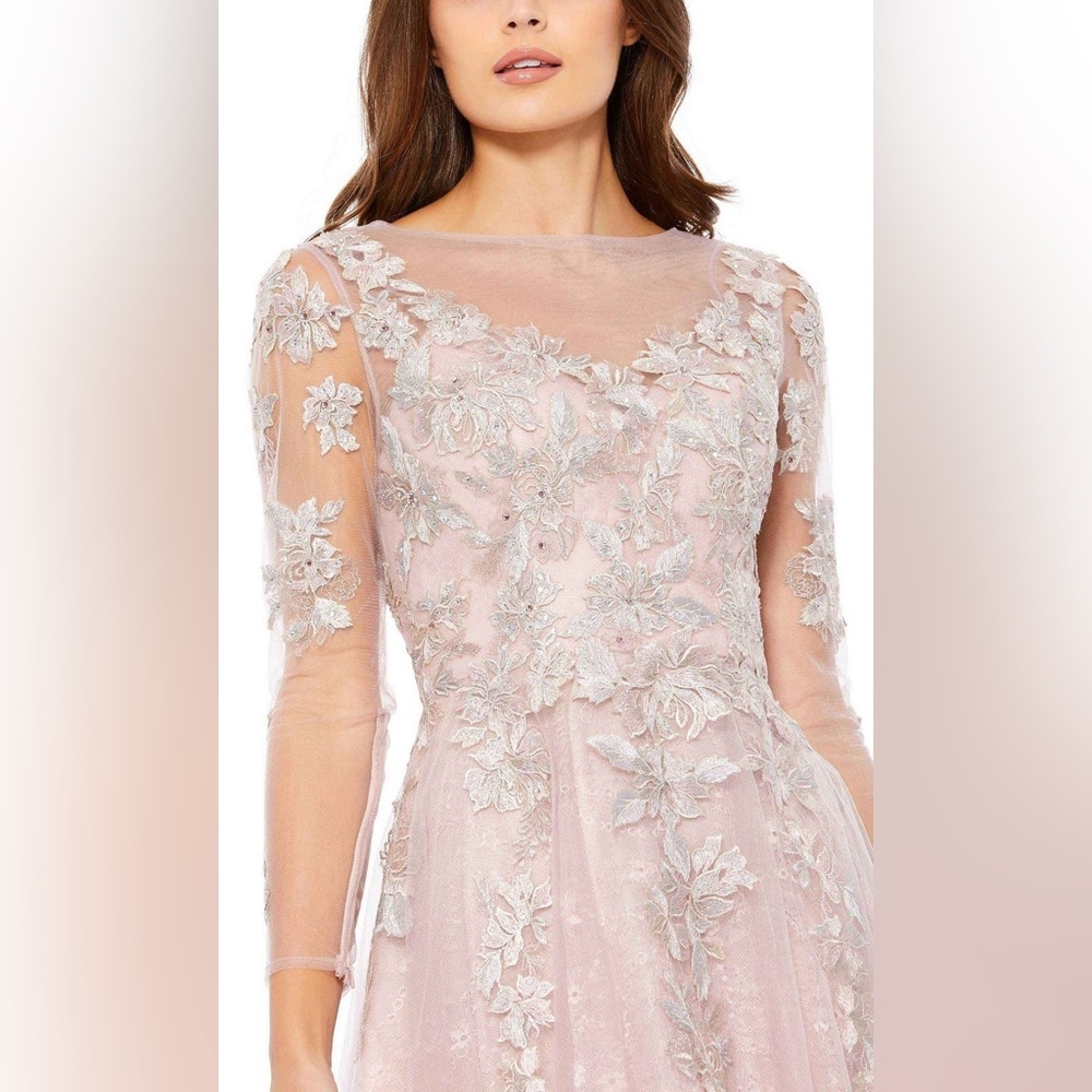 NWT Mac Duggal Elegant Lace Midi Dress in Blush Pink - Picture 4 of 11